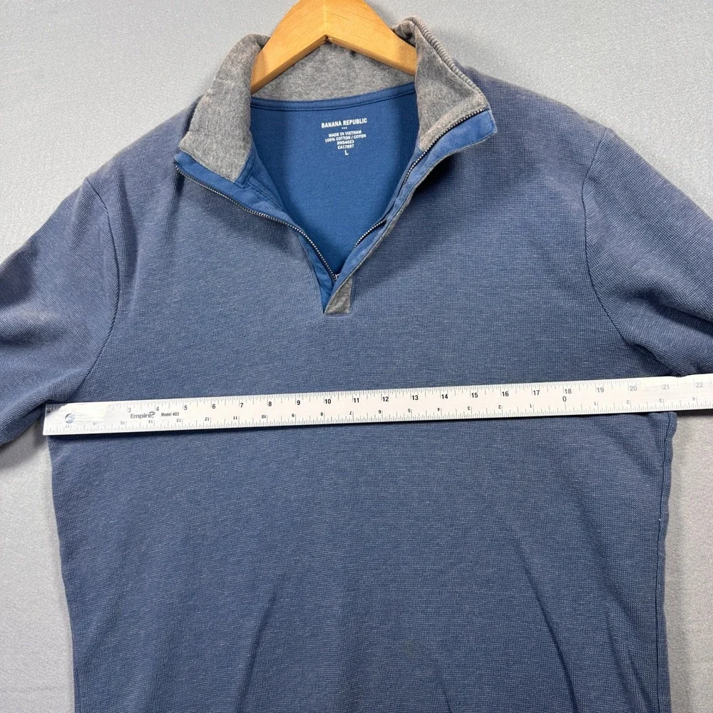 Banana Republic Mens Blue Waffle Knit Quarter Zip Pullover Sweater Preppy Large